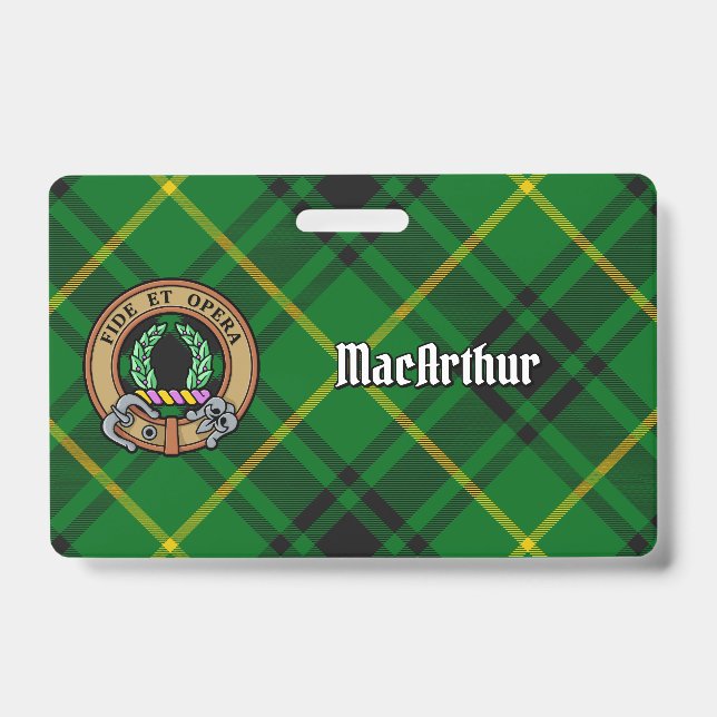 Tarjeta De Identificación Crest de Clan MacArthur sobre tartán (Parte frontal)