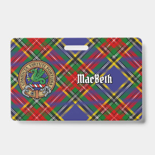 Tarjeta De Identificación Crest de Clan MacBeth sobre Tartán