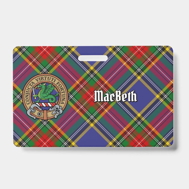 Tarjeta De Identificación Crest de Clan MacBeth sobre Tartán (Parte frontal)