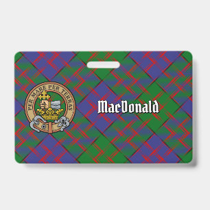 Tarjeta De Identificación Crest de Clan MacDonald sobre Tartán