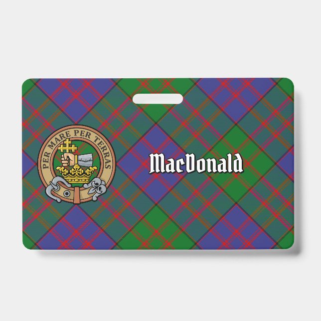 Tarjeta De Identificación Crest de Clan MacDonald sobre Tartán (Parte frontal)
