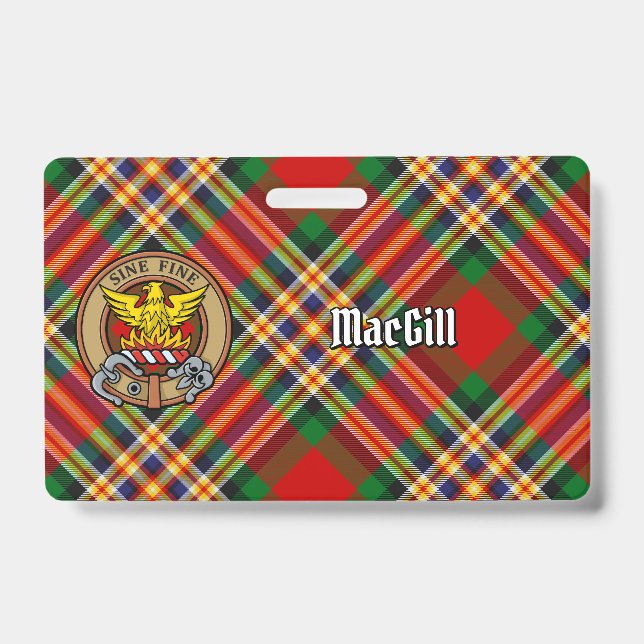 Tarjeta De Identificación Crest de Clan MacGill sobre tartán (Parte frontal)