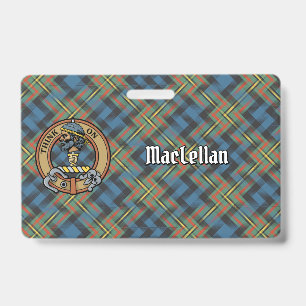 Tarjeta De Identificación Crest de Clan MacLellan sobre antiguo tartán