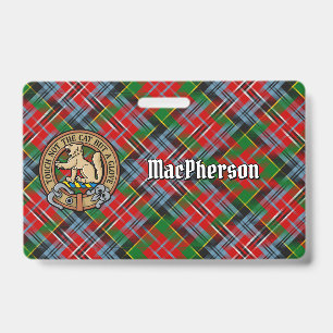 Tarjeta De Identificación Crest de Clan MacPherson sobre tartán
