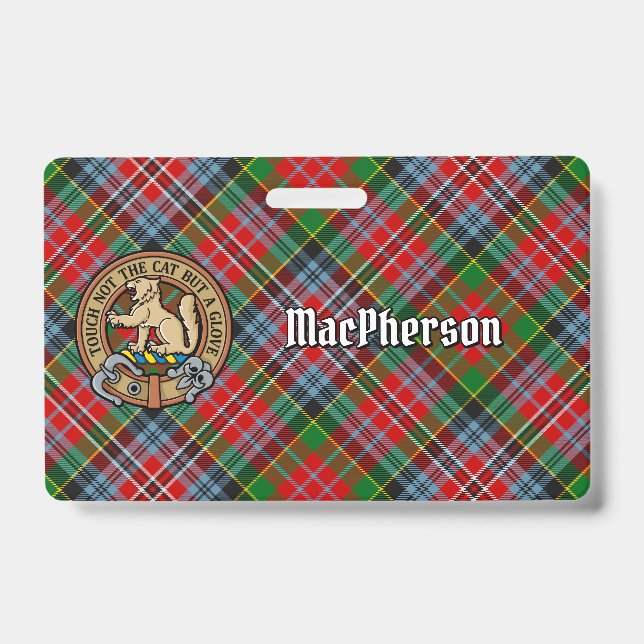 Tarjeta De Identificación Crest de Clan MacPherson sobre tartán (Parte frontal)