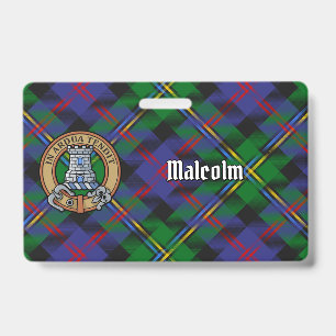Tarjeta De Identificación Crest de Clan Malcolm sobre Tartán