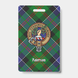 Tarjeta De Identificación Crest de Clan Paterson sobre Tartán