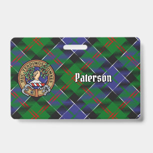 Tarjeta De Identificación Crest de Clan Paterson sobre Tartán