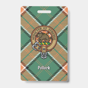 Tarjeta De Identificación Crest de Clan Pollock sobre Tartán