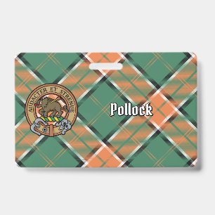 Tarjeta De Identificación Crest de Clan Pollock sobre Tartán