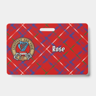 Tarjeta De Identificación Crest de Clan Rose sobre Tartán