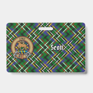 Tarjeta De Identificación Crest de Clan Scott sobre Tartán Verde