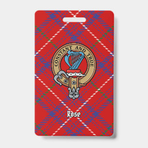 Tarjeta De Identificación Crest de la Clan Rose sobre Tartán