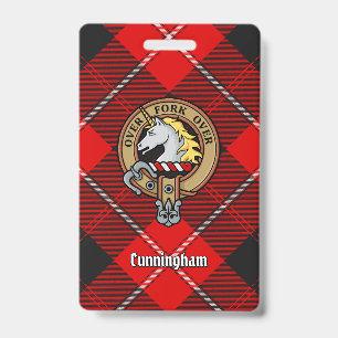 Tarjeta De Identificación Crest del Clan Cunningham sobre tartán