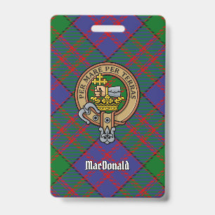 Tarjeta De Identificación Crest del Clan MacDonald sobre Tartán