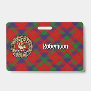 Tarjeta De Identificación Crest del Clan Robertson sobre tartán