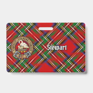 Tarjeta De Identificación Crest del Clan Stewart sobre Tartán Real