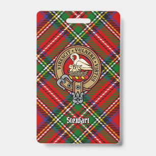 Tarjeta De Identificación Crest del Clan Stewart sobre tartán real