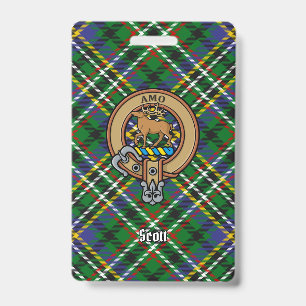 Tarjeta De Identificación Crestá del clan Scott sobre tartán verde
