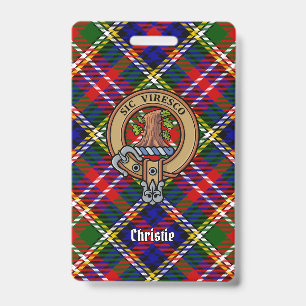 Tarjeta De Identificación Crestón del Clan Christie sobre Tartán