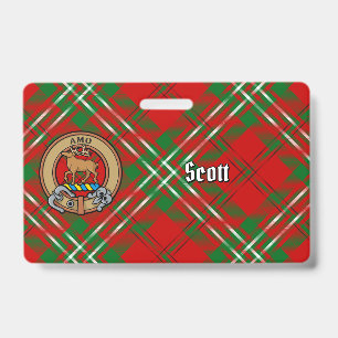 Tarjeta De Identificación Crestón del Clan Scott sobre Tartán Rojo