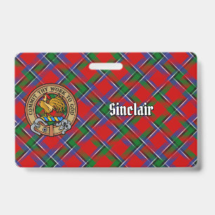 Tarjeta De Identificación Crestón del Clan Sinclair sobre tartán rojo