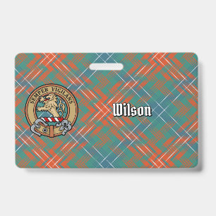 Tarjeta De Identificación Crestón del Clan Wilson sobre antiguo tartán