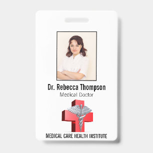 Tarjeta De Identificación Cruz Caduceo 3D de plata roja identificación médic