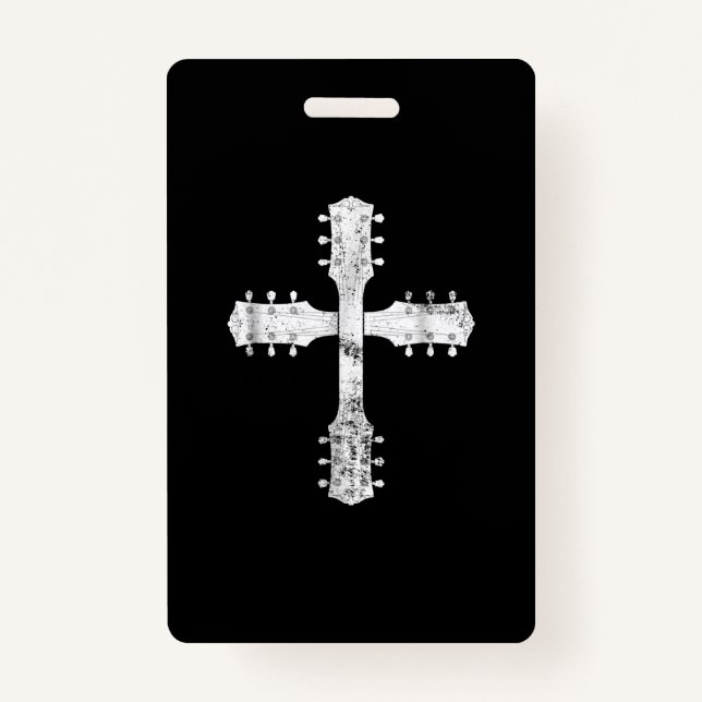 Tarjeta De Identificación cruz de guitarra del equipo de culto cristiano (Anverso)