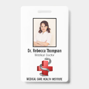 Tarjeta De Identificación Cruz Médica Roja Símbolo de Plata Serpiente Foto I