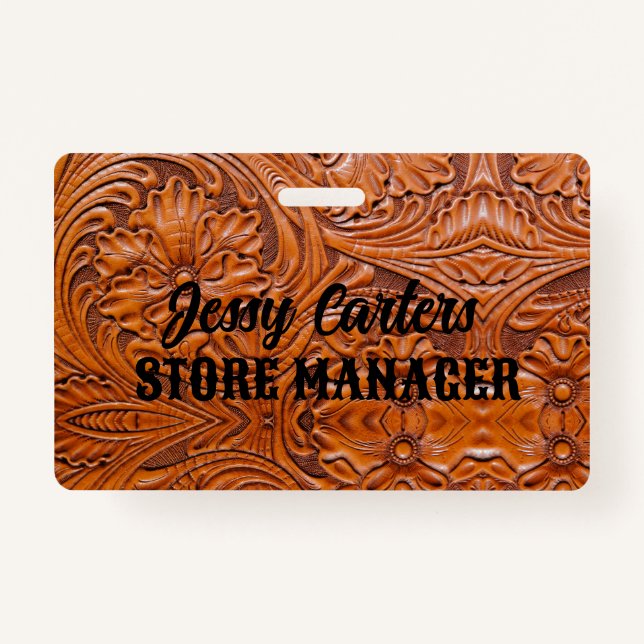 Tarjeta De Identificación Cuero rústico rústico occidental de cuero labrado (Anverso)