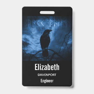 Tarjeta De Identificación Cuervo Negro con Runas Estilo Dark Goth