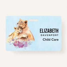 Tarjeta De Identificación Cuidada acuarela madre león y cachorro