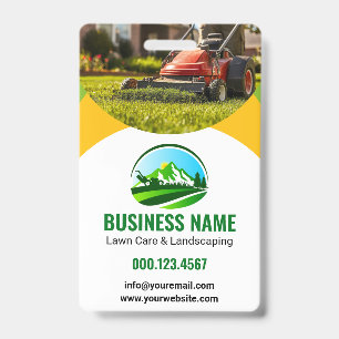 Tarjeta De Identificación Cuidado de Césped Verde Amarillo Paisajismo Cortac