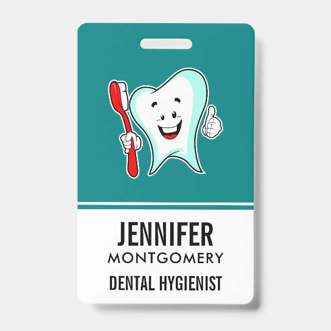 Tarjeta De Identificación Cuidado Dental Diente Feliz con Cepillo de Dientes (Parte frontal)