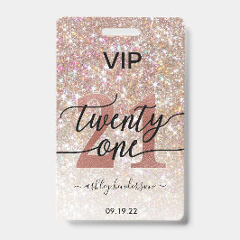 Tarjeta De Identificación Cumpleaños 21 Champagne Glitter VIP