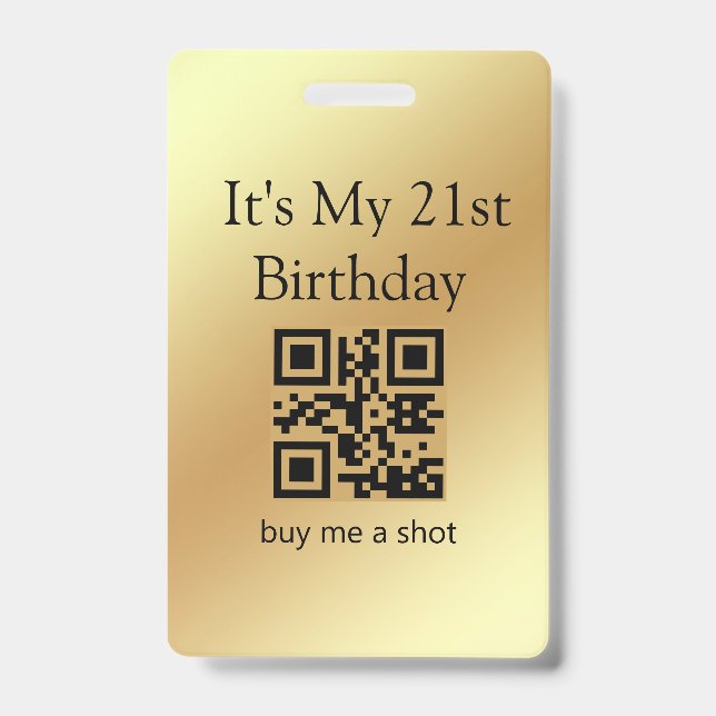 Tarjeta De Identificación Cumpleaños 21, invítame un trago, código QR, metál (Parte frontal)