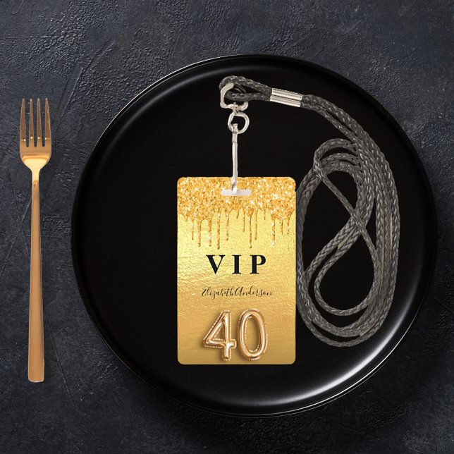 Tarjeta De Identificación Cumpleaños 40 dorado con brillo VIP (Subido por el creador)