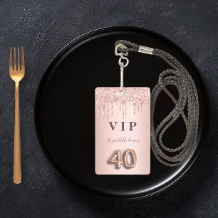 Tarjeta De Identificación cumpleaños 40 rosa dorado brillo glam