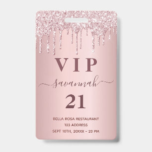 Tarjeta De Identificación Cumpleaños brillo rosa destellos gotea nombre vip