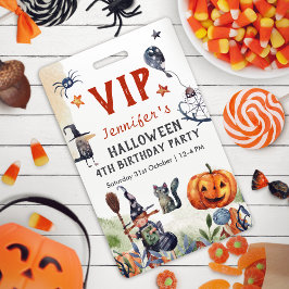Tarjeta De Identificación Cumpleaños de Halloween VIP para niños con acuarel