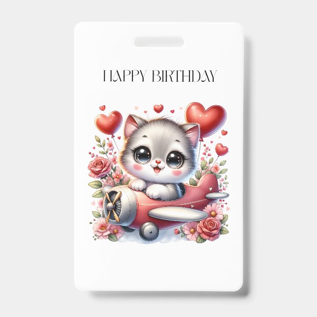 Tarjeta De Identificación Cumpleaños de Kitten Pilot (Parte frontal)