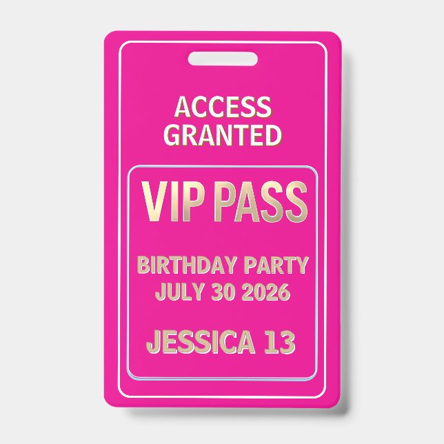 Tarjeta De Identificación cumpleaños de pase VIP (Anverso)