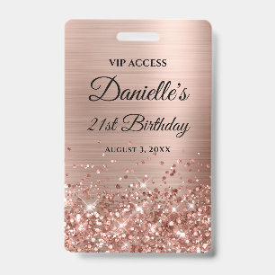 Tarjeta De Identificación Cumpleaños moderno 21 con foil dorado rosa brillan
