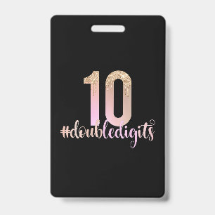 Tarjeta De Identificación Cumpleaños número 10 Doble Dígito Niñas Melocotón