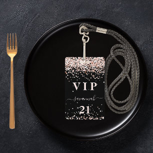 Tarjeta De Identificación Cumpleaños rosa negro oro rubor purpurina vip