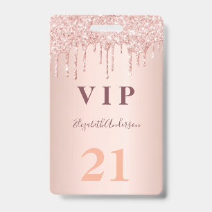 Tarjeta De Identificación Cumpleaños rosa oro gotas rosa vip