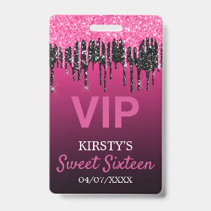 Tarjeta De Identificación Cumpleaños Sweet Sixteen con brillo