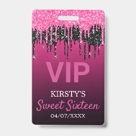 Tarjeta De Identificación Cumpleaños Sweet Sixteen con brillo