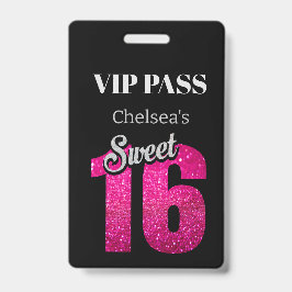 Tarjeta De Identificación Cumpleaños VIP Negro Dulce 16 Elegante Personaliza
